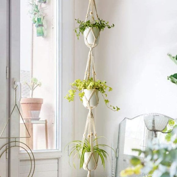 NEW 3 Tier Plant Hanger Planter Basket Cotton Rope - Picture 1 of 5